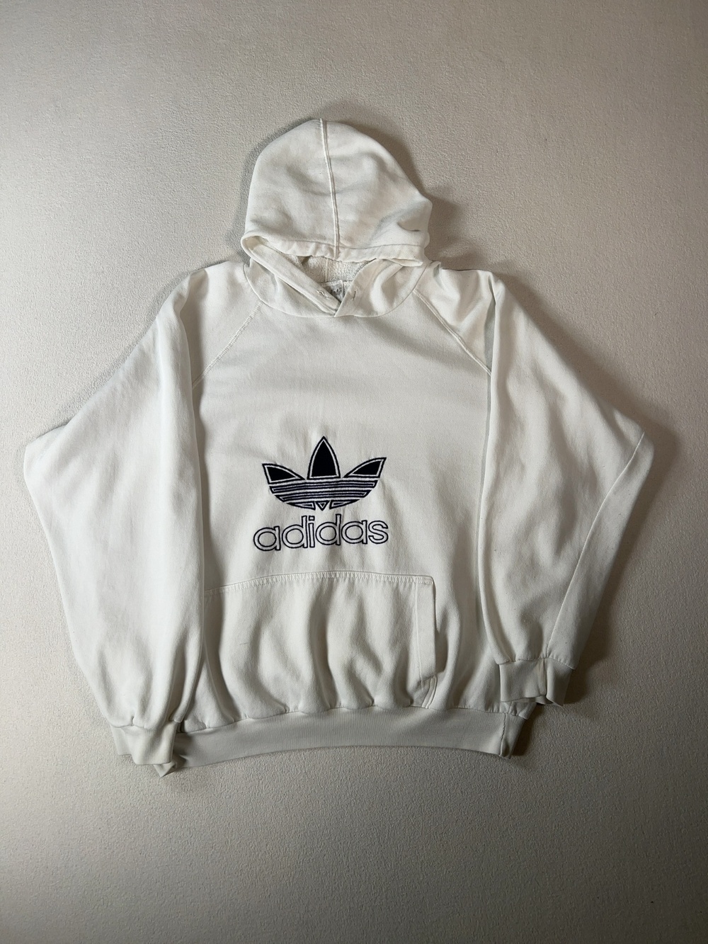Vintage 80s Adidas Trefoil Logo Pullover Hoodie White L